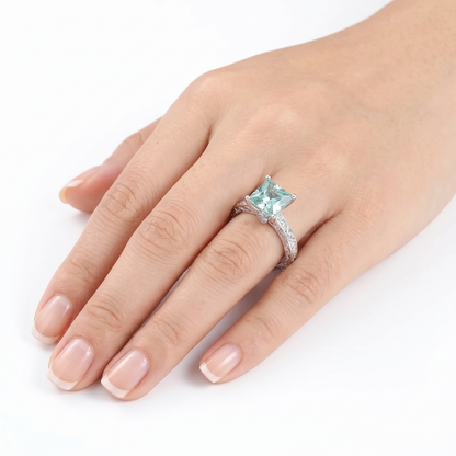 Silver or Gold Blue Princess Cut Moissanite Engagement Ring 2.5ct