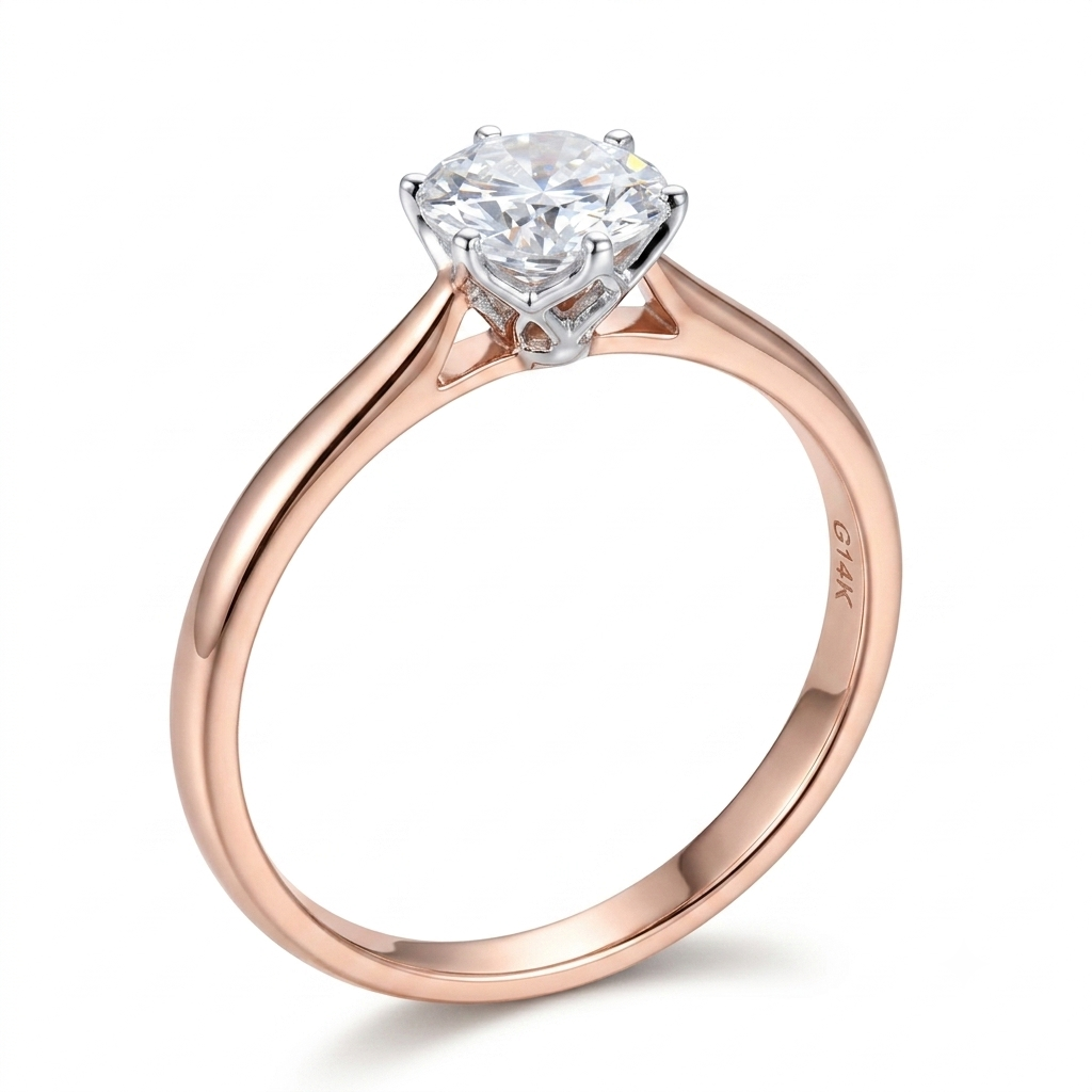 14k Solitaire Moissanite 0.8ct Engagement Ring in Rose Gold & White Gold