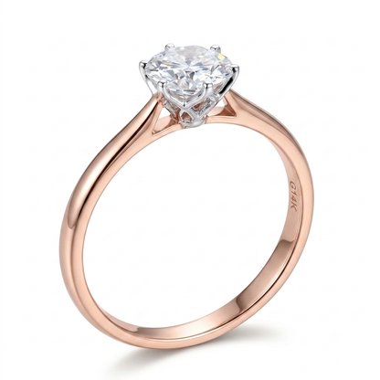 14k Solitaire Moissanite 0.8ct Engagement Ring in Rose Gold & White Gold