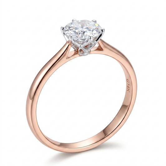 14k Solitaire Moissanite 0.8ct Engagement Ring in Rose Gold & White Gold