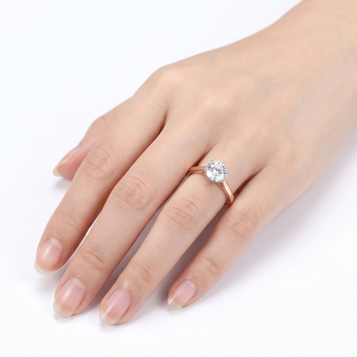 14k Solitaire Moissanite 0.8ct Engagement Ring in Rose Gold & White Gold