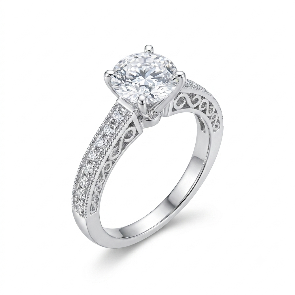 Silver or Gold Vintage Moissanite Engagement Ring 2ct