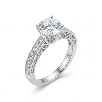 Silver or Gold Vintage Moissanite Engagement Ring 2ct