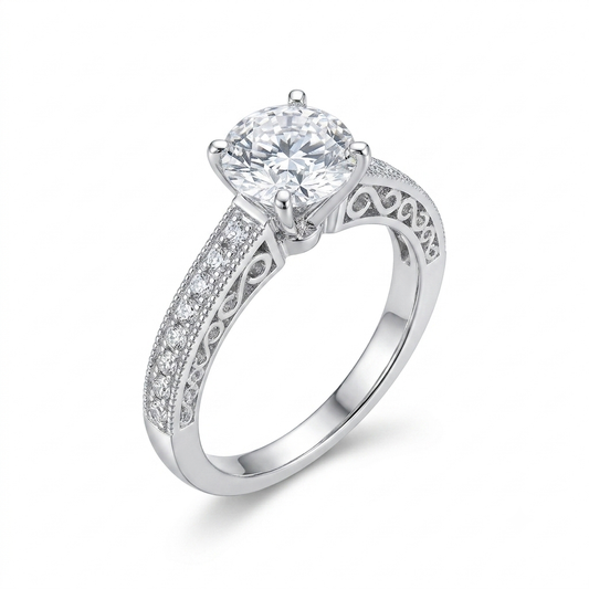 Silver or Gold Vintage Moissanite Engagement Ring 2ct