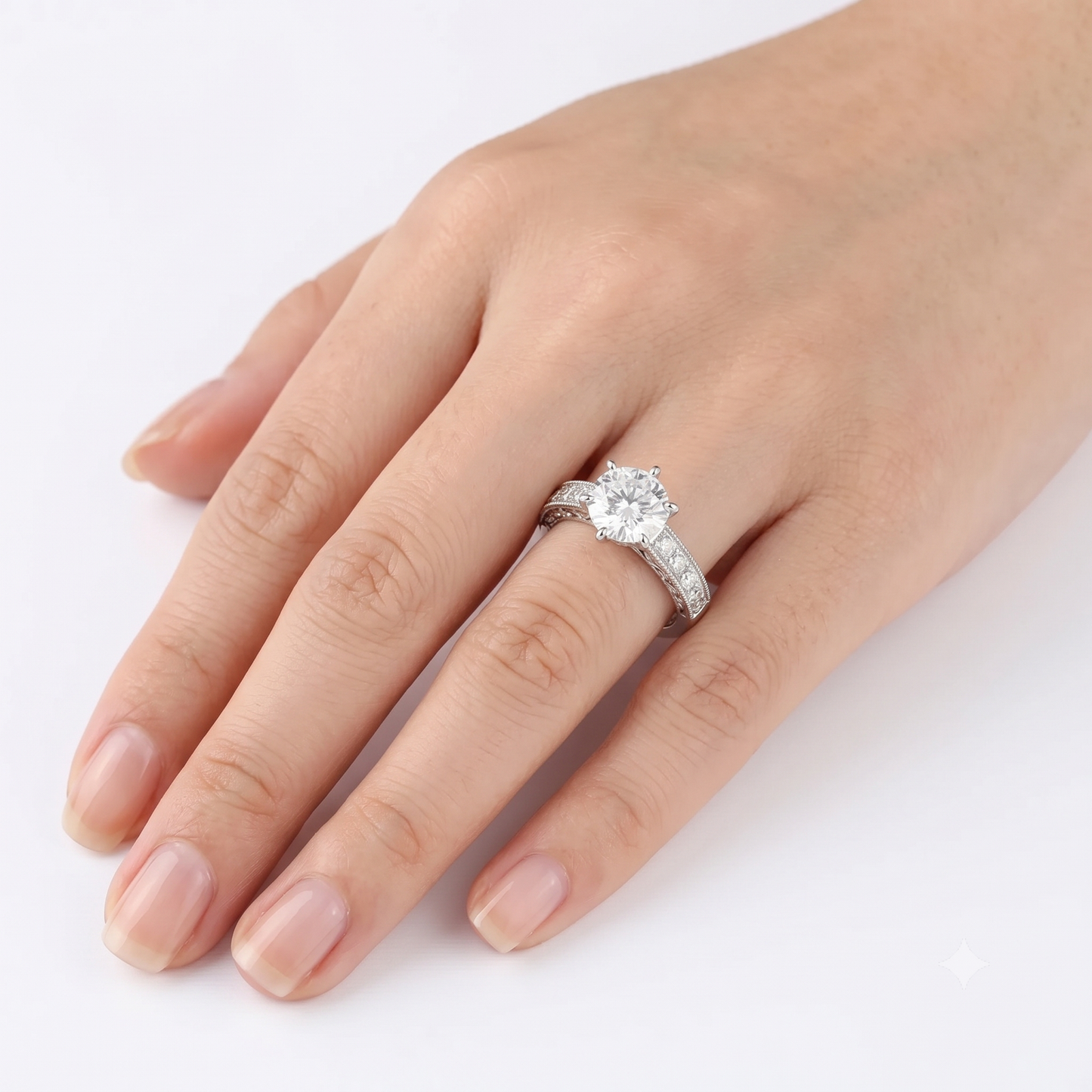 Silver or Gold Vintage Moissanite Engagement Ring 2ct