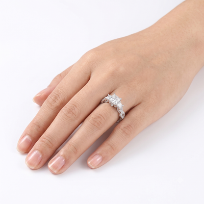 Silver or Gold Princess Cut 3 Stone Moissanite Twist Band Engagement Ring 2.1ctw