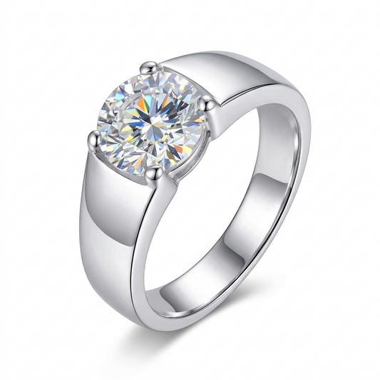 Platinum Plated Silver Solitaire 1 Carat Moissanite Ring