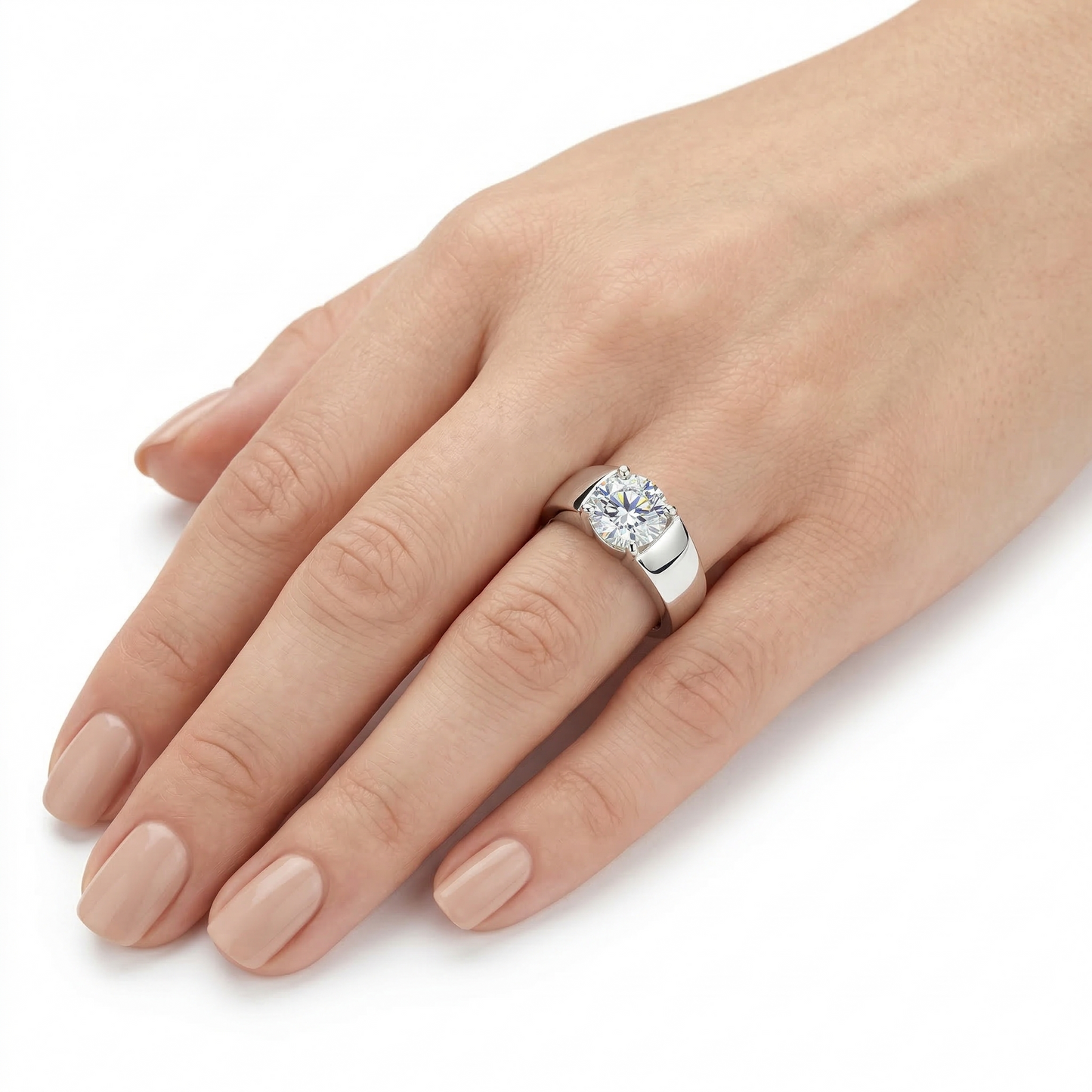 Platinum Plated Silver Solitaire 1 Carat Moissanite Ring