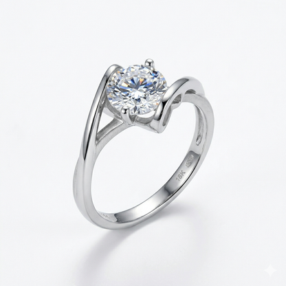 Platinum Plated Silver Moissanite Ring 1ct - 2ct Options