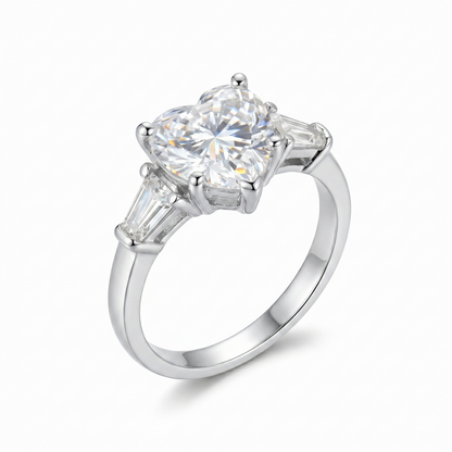 Silver or Gold Heart Shaped Three Stone Moissanite Engagement Ring 2ct