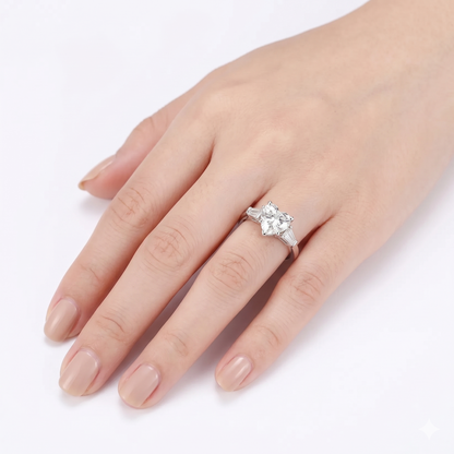 Silver or Gold Heart Shaped Three Stone Moissanite Engagement Ring 2ct