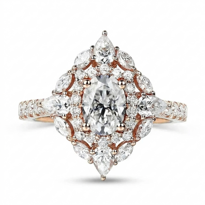 Rose Gold Oval Cut Double Halo Moissanite Engagement Ring 1.25ct