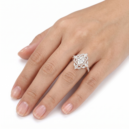 Rose Gold Oval Cut Double Halo Moissanite Engagement Ring 1.25ct