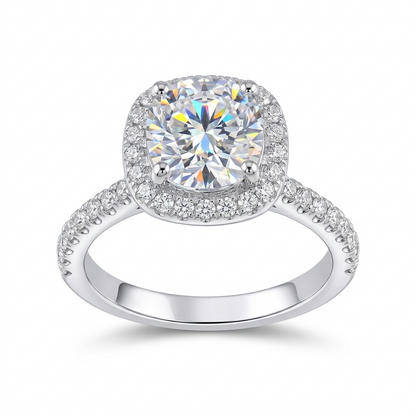 White Gold Plated Silver Halo Moissanite High Quality Ring 1ct Center Stone