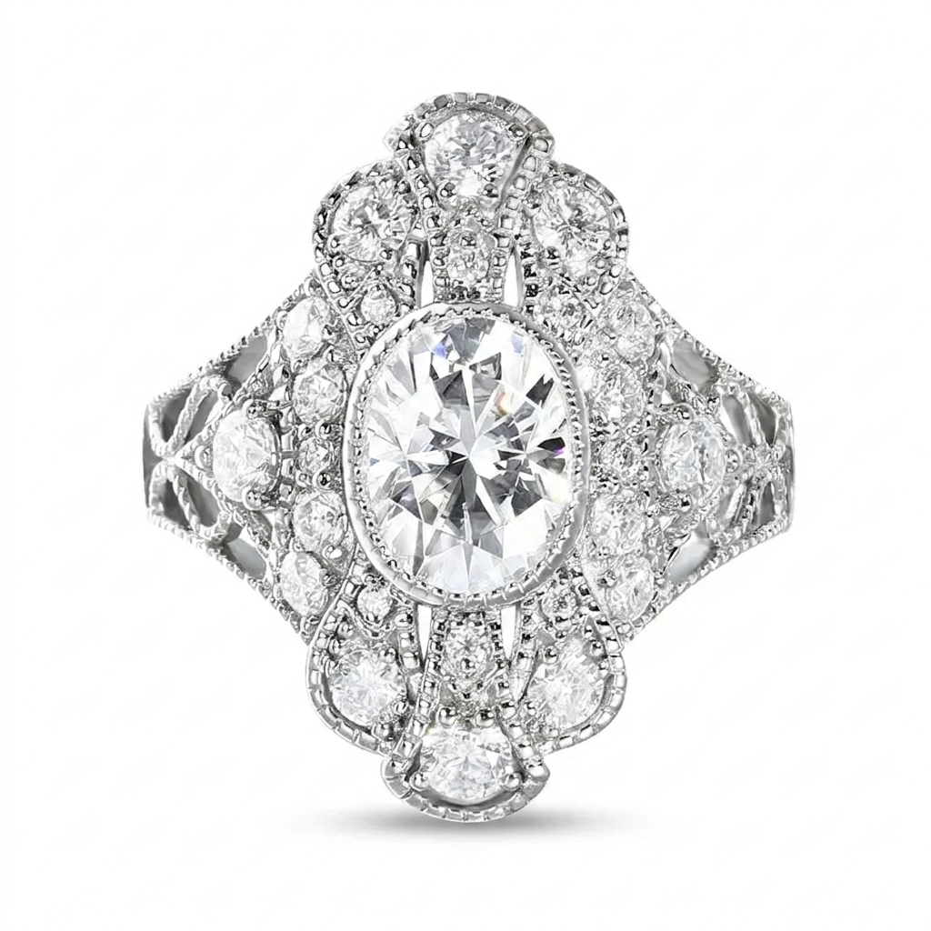 Vintage White Gold Engagement Ring Moissanite 2ct