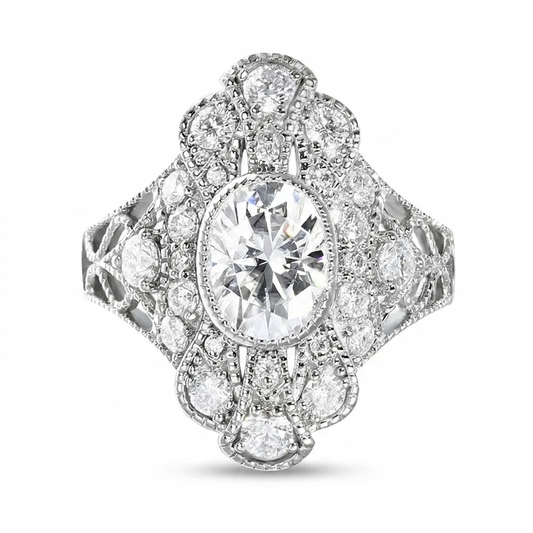 Vintage White Gold Engagement Ring Moissanite 2ct