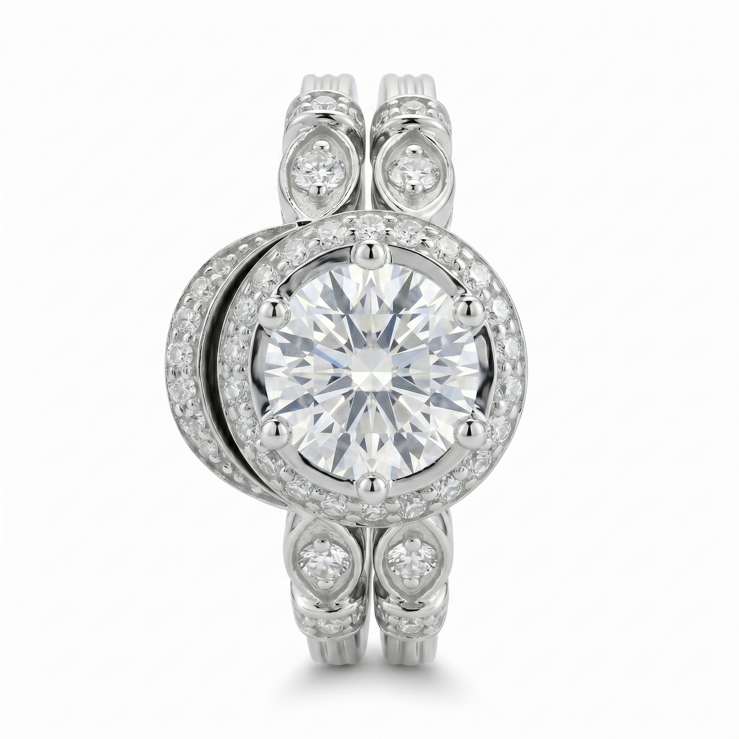 Silver or Gold Moissanite Engagement Set 2ct