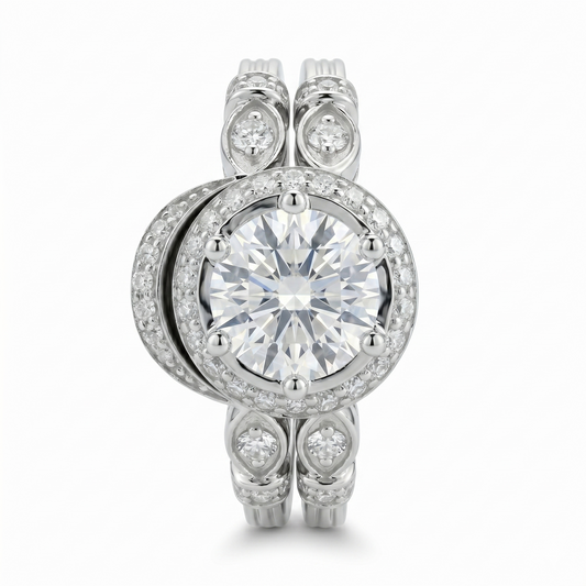 Silver or Gold Moissanite Engagement Set 2ct