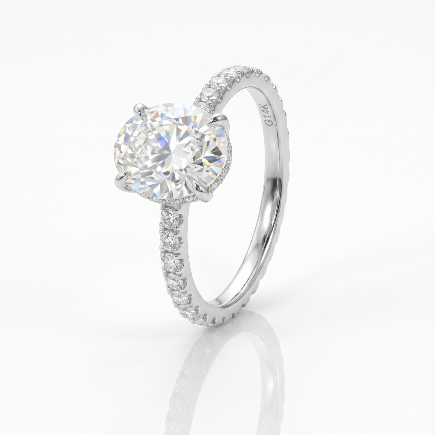 Silver or Gold Moissanite Oval Cut Engagement Ring 3ct