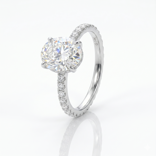 Silver or Gold Moissanite Oval Cut Engagement Ring 3ct