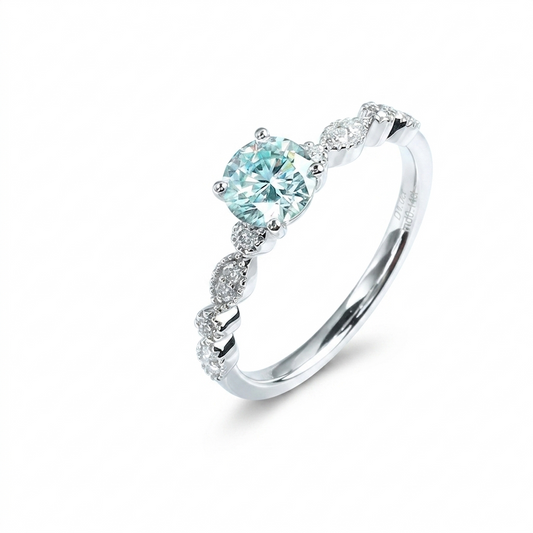 Silver or Gold Blue Moissanite Engagement Ring 1 Ct