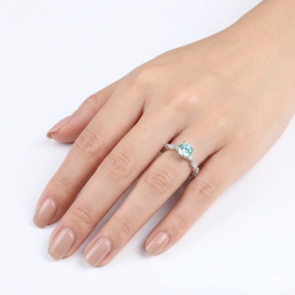 Silver or Gold Blue Moissanite Engagement Ring 1 Ct