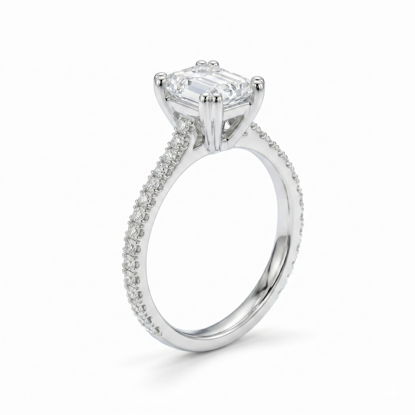 Silver or Gold Moissanite Emerald Cut Engagement Ring 1ct