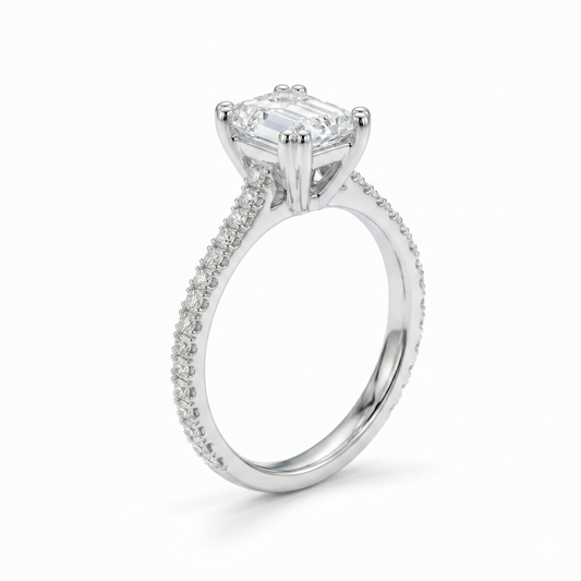 Silver or Gold Moissanite Emerald Cut Engagement Ring 1ct