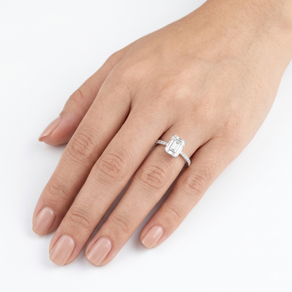 Silver or Gold Moissanite Emerald Cut Engagement Ring 1ct