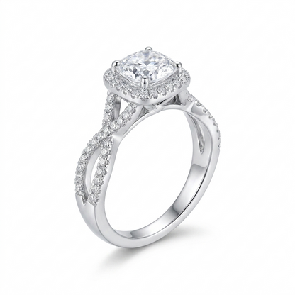 Silver or Gold Moissanite Cushion Ring | Engagement Ring 1ct