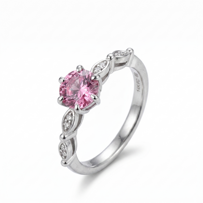 Silver or Gold 1.0ct Pink Moissanite Ring with Side Accent Stones