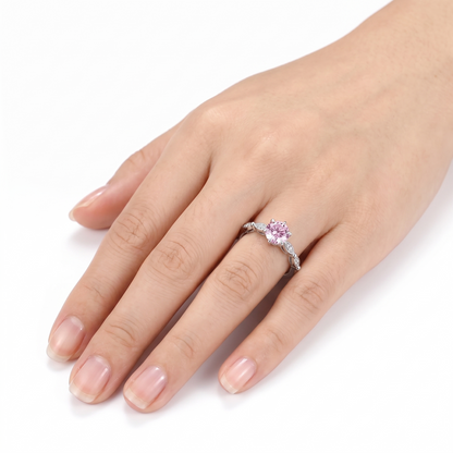 Silver or Gold 1.0ct Pink Moissanite Ring with Side Accent Stones
