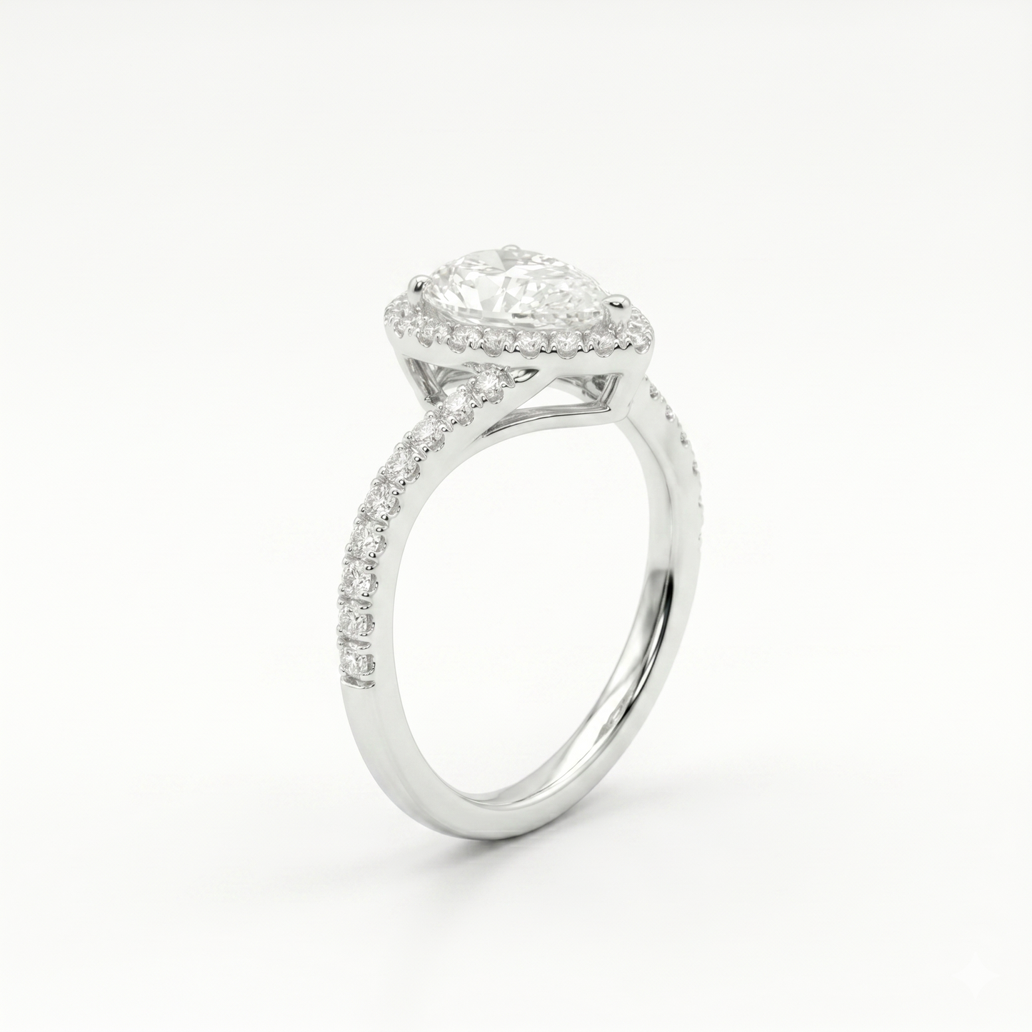 PLATINUM PLATED SILVER THROUGH THICK AND THIN RING 1CT PEAR SHAPED MOISSANITE W/ POETRY CARD
