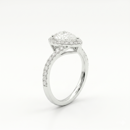PLATINUM PLATED SILVER THROUGH THICK AND THIN RING 1CT PEAR SHAPED MOISSANITE W/ POETRY CARD