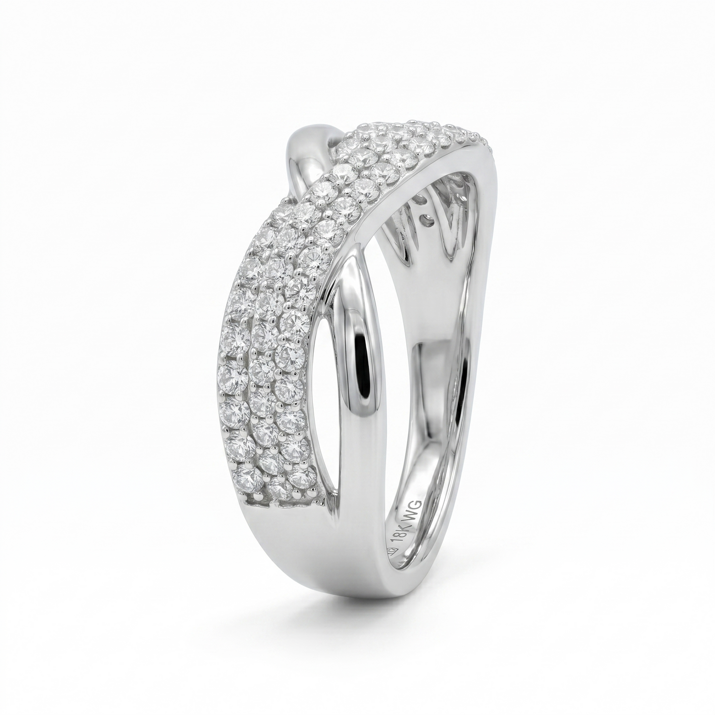 PLATINUM PLATED SILVER THROUGH THICK AND THIN CRISS CROSS MOISSANITE RING W/ HIGH POLISH AND POETRY CARD