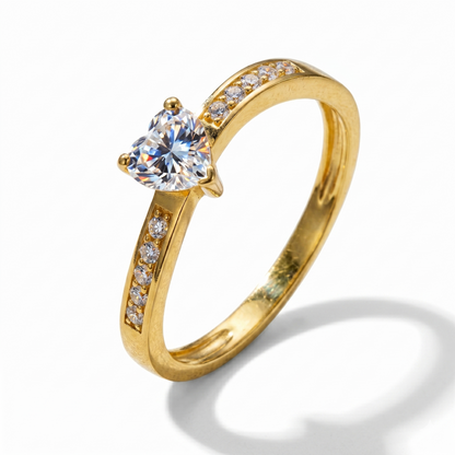 10k Yellow Gold Solitaire Heart Moissanite Ring 0.5 ct
