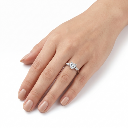 Platinum Plated Silver 3 Stone Heart Moissanite Ring 1.2ct Total