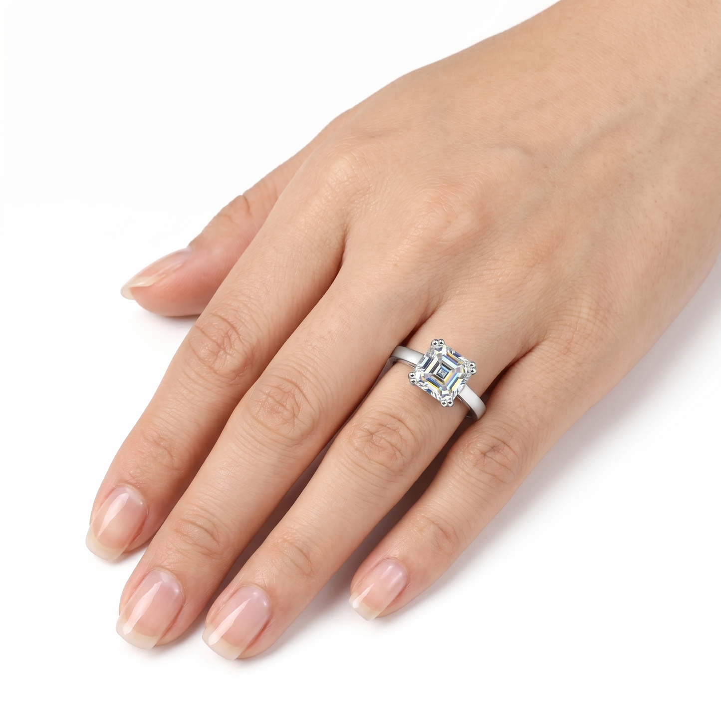 White Gold Plated Silver (multiple color options) Moissanite Promise Rings Women 0.8ct