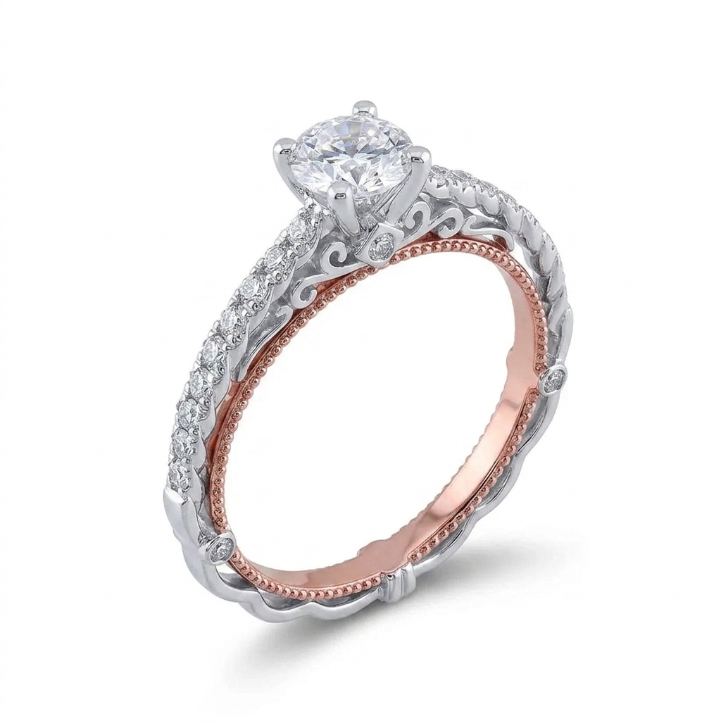 14k Rose & White Gold Moissanite Ring 0.5ct Center Stone - Best Customization Jewelry