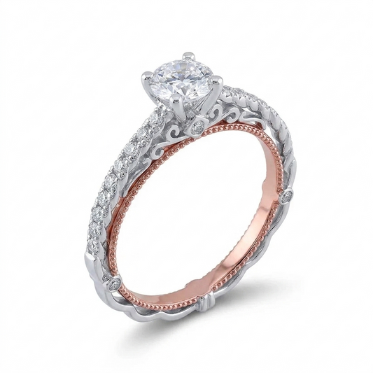 14k Rose & White Gold Moissanite Ring 0.5ct Center Stone - Best Customization Jewelry