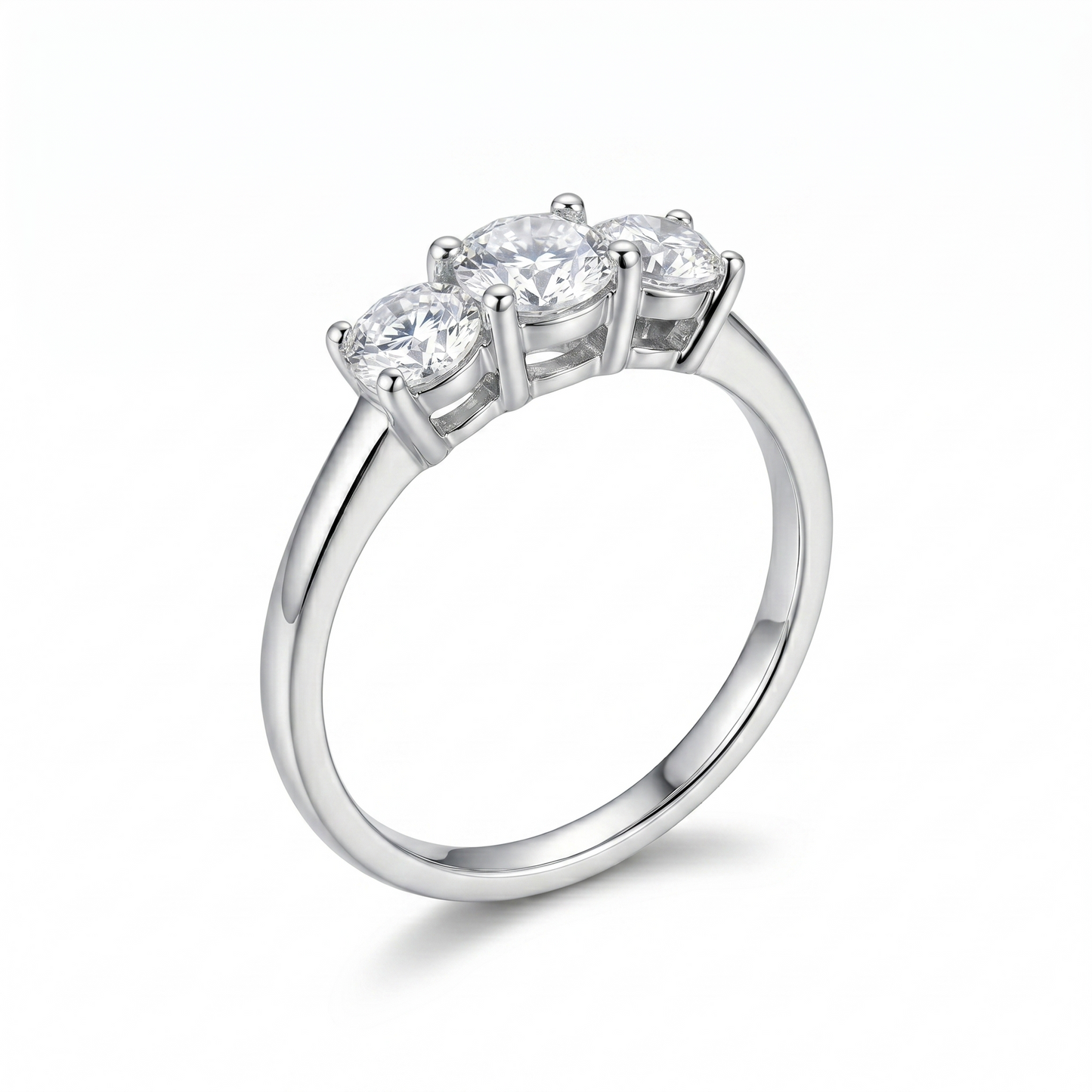 Platinum Plated Silver 3 Stone Moissanite Ring 0.75ct Total
