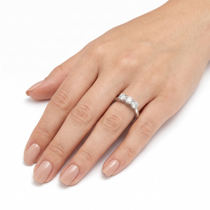 Platinum Plated Silver 3 Stone Moissanite Ring 0.75ct Total