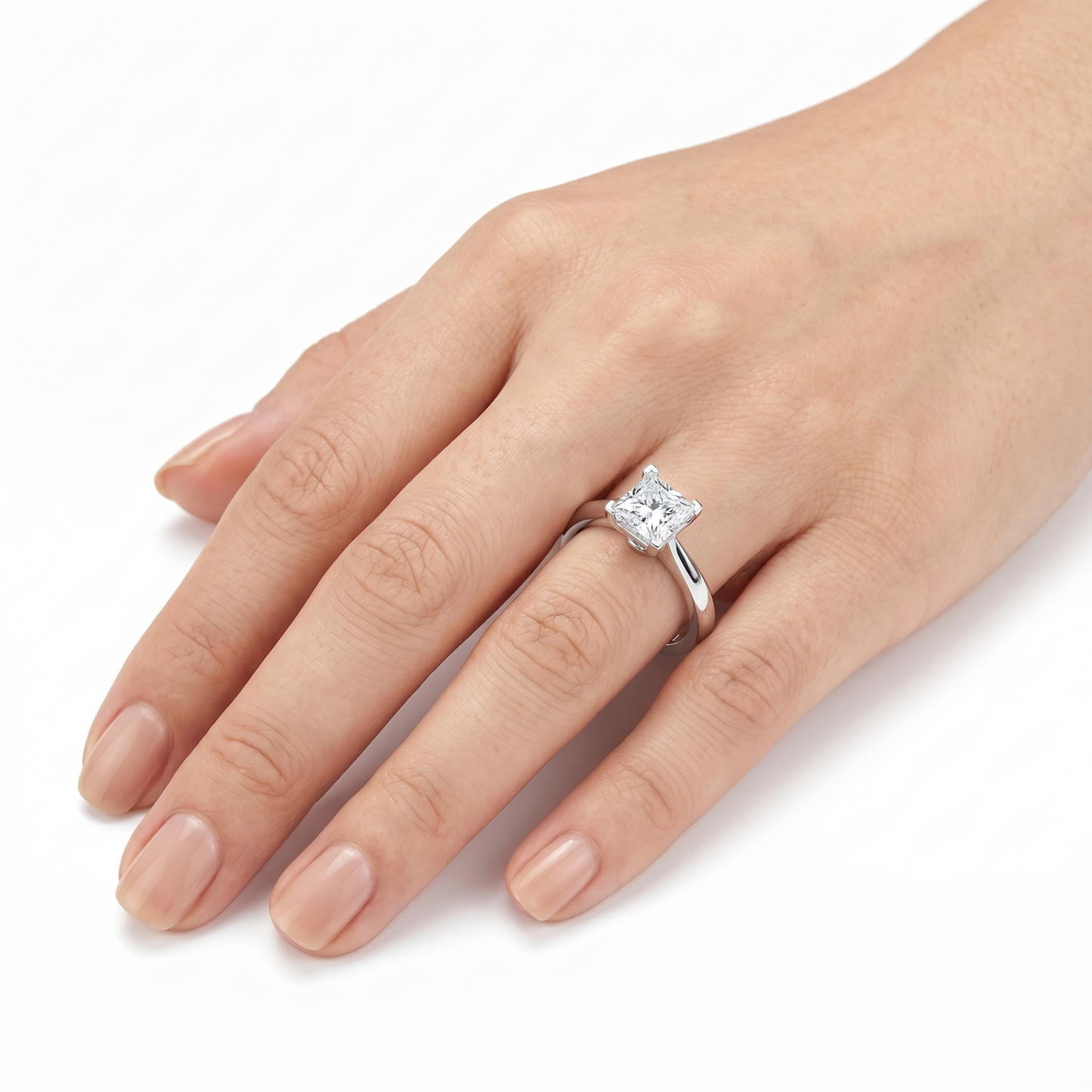 14k White Gold or Silver Moissanite Engagement Rings Princess Cut 1.3ct