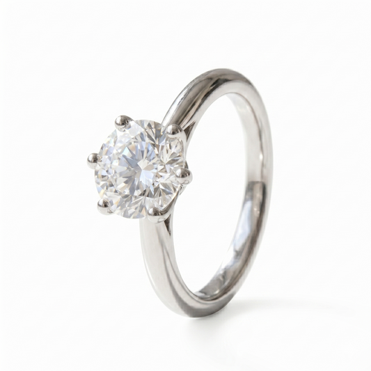 Solitaire Moissanite 14k White Gold Ring 1ct