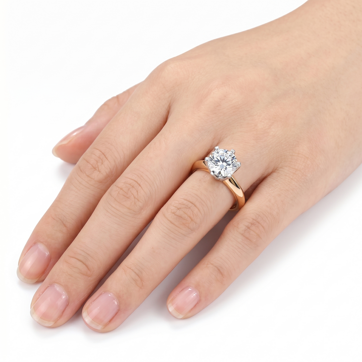 14k White & Yellow Gold Solitaire Moissanite Ring Finger Wedding Band 1ct