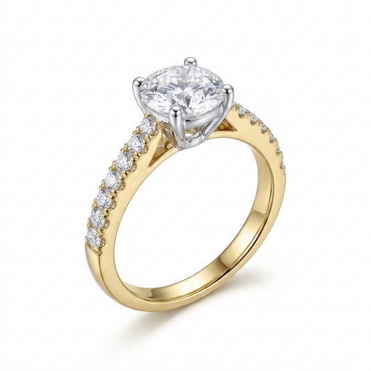 10k White & Yellow Gold Moissanite Ring 1ct Center Stone