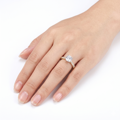 10k White & Yellow Gold Moissanite Ring 1ct Center Stone
