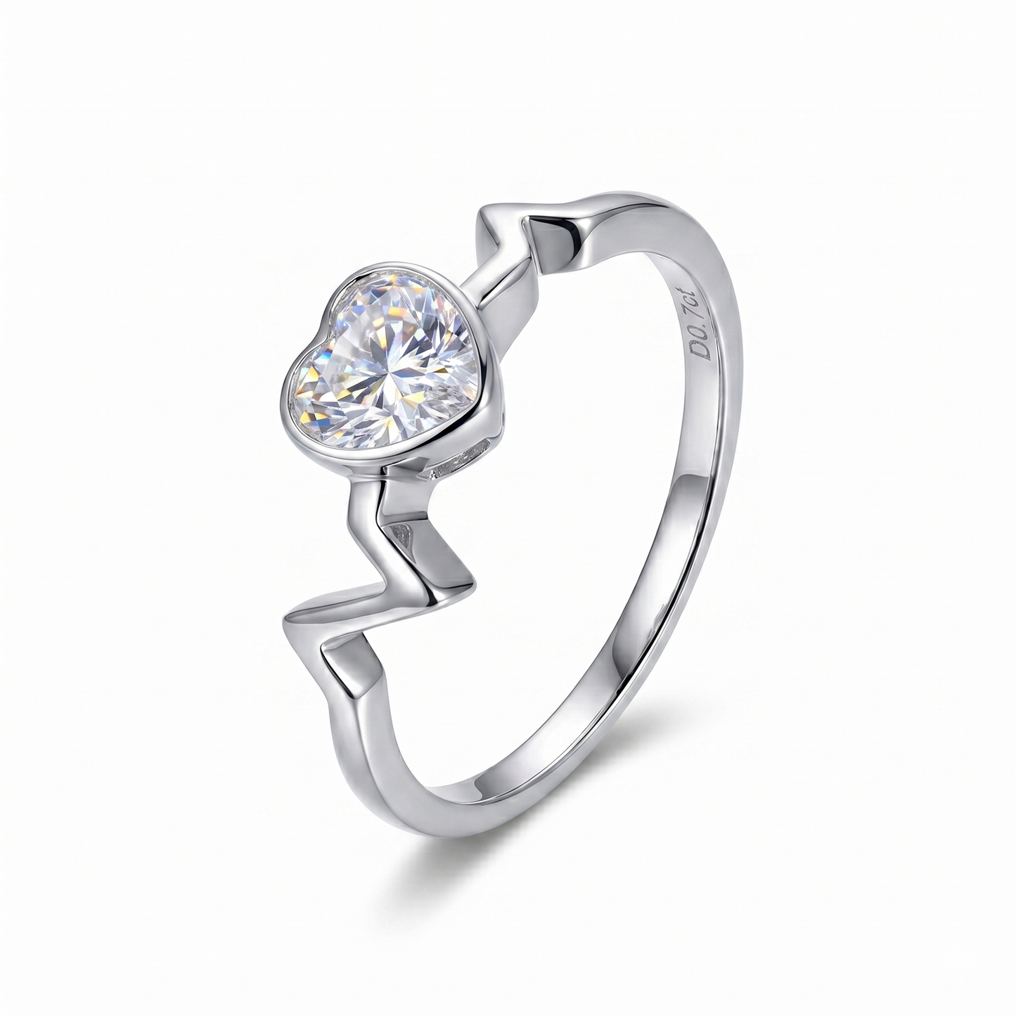 14k White Gold Moissanite Heartbeat Engagement Ring 0.7ct