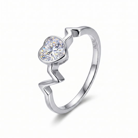 14k White Gold Moissanite Heartbeat Engagement Ring 0.7ct