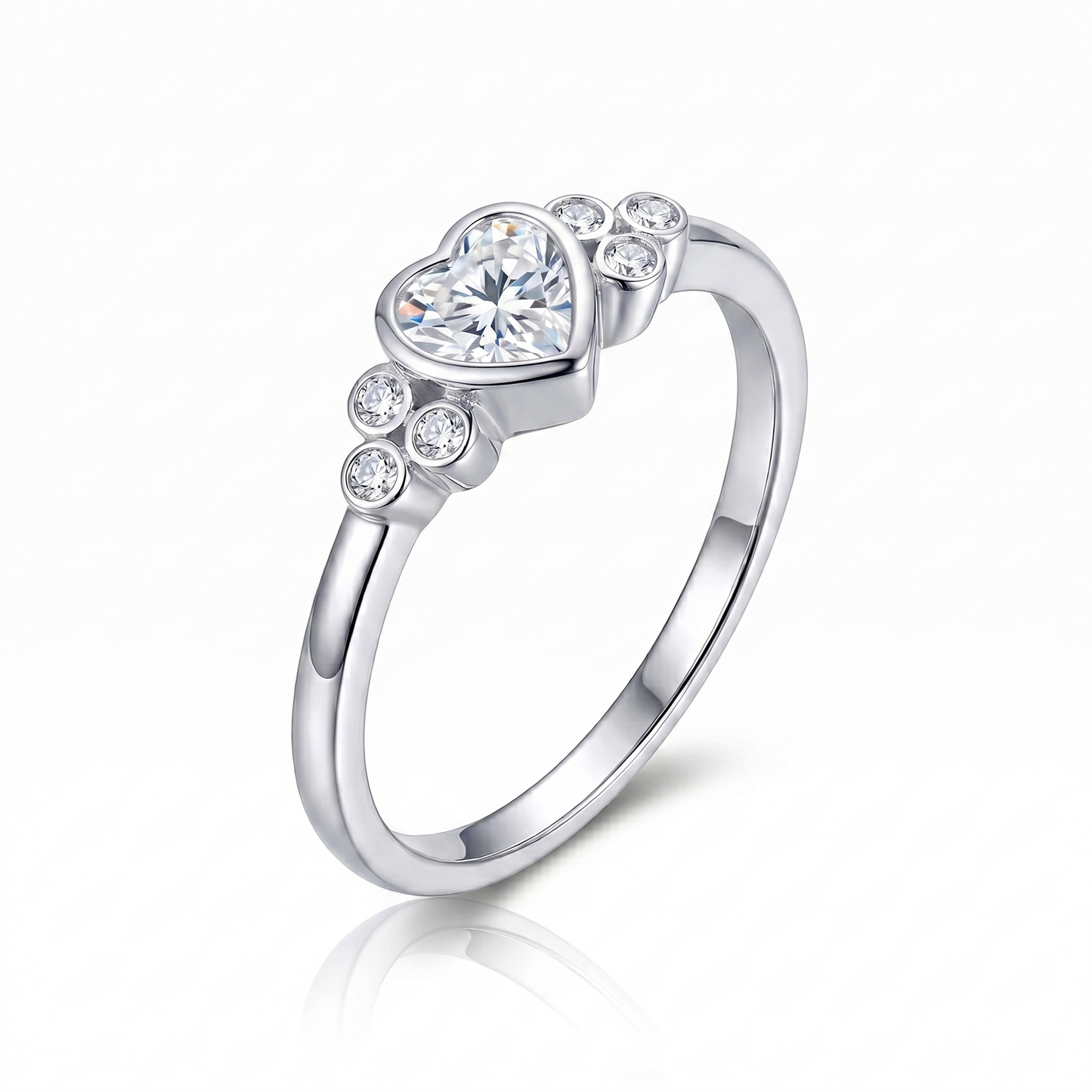 14k White / Yellow / Rose Gold Rings Women With Heart Moissanite 0.5ct Center Stone